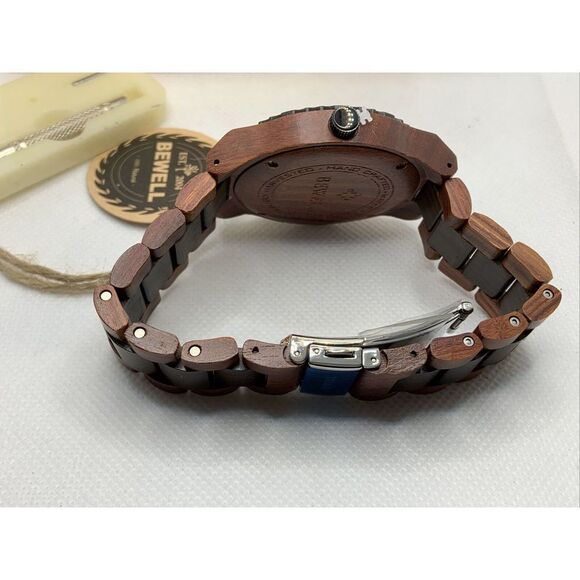 BEWELL W154A Men's Red/Black Sandalwood Analog Dial Quartz Wrist Watch YR43 - Picture 10 of 11